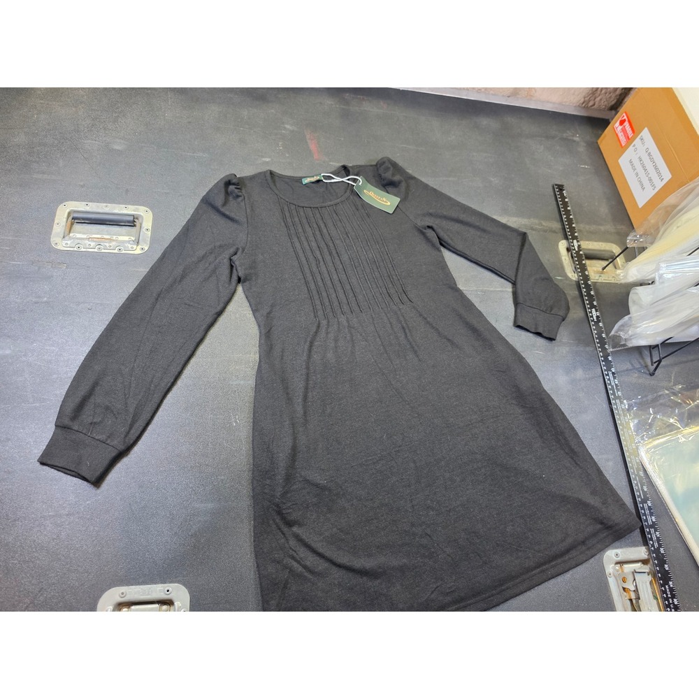 Ofeefan Charcoal Gray Long Sleeve Pleated Knit Dress Minimalist Small NWT